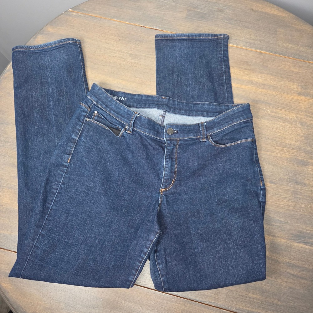 Ann Taylor Women's 14 Jeans Curvy Fit Stretch Straight Leg Dark Wash Blue Denim